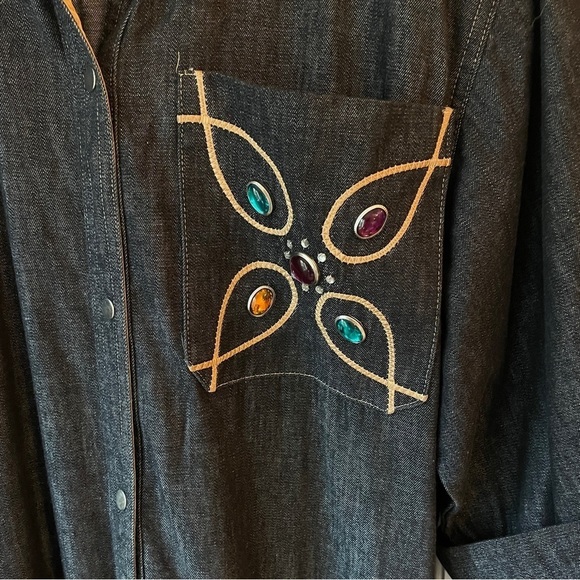 Oscar de la Renta for SWIRL Made USA 🇺🇸 Black Denim Shirt Dress Size M Vintage - Picture 6 of 13